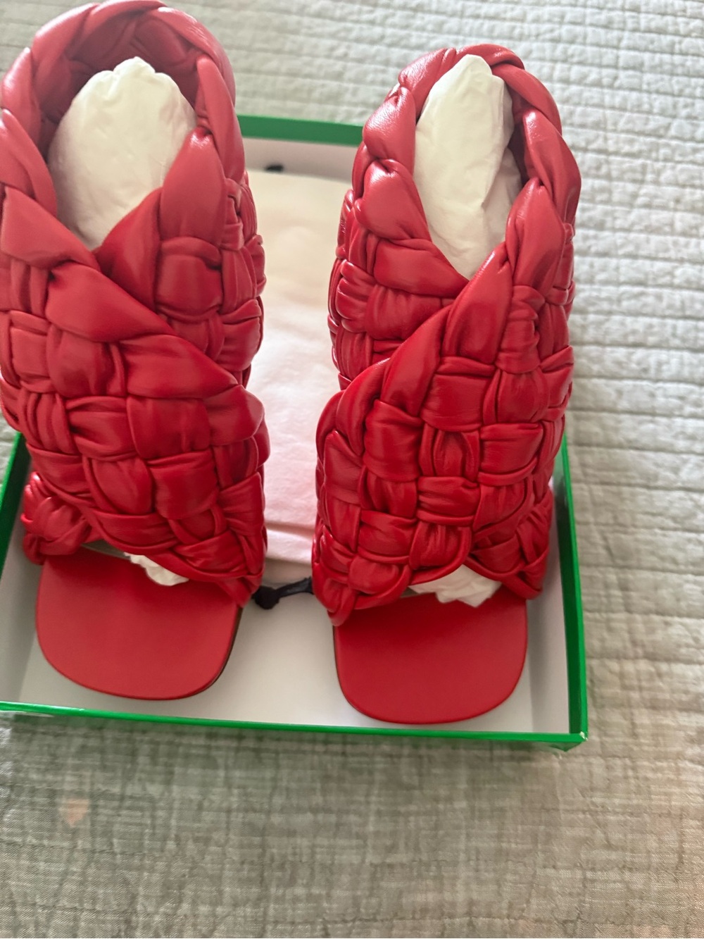 Bottega Veneta Red Padded Intrecciato Leather Slide Mules